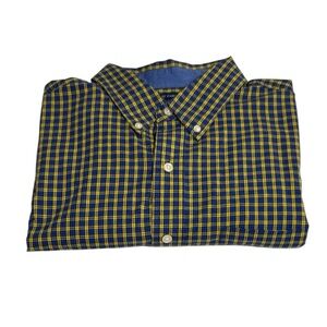Chaps Men's Plaid Shirt - Navy and Yellow